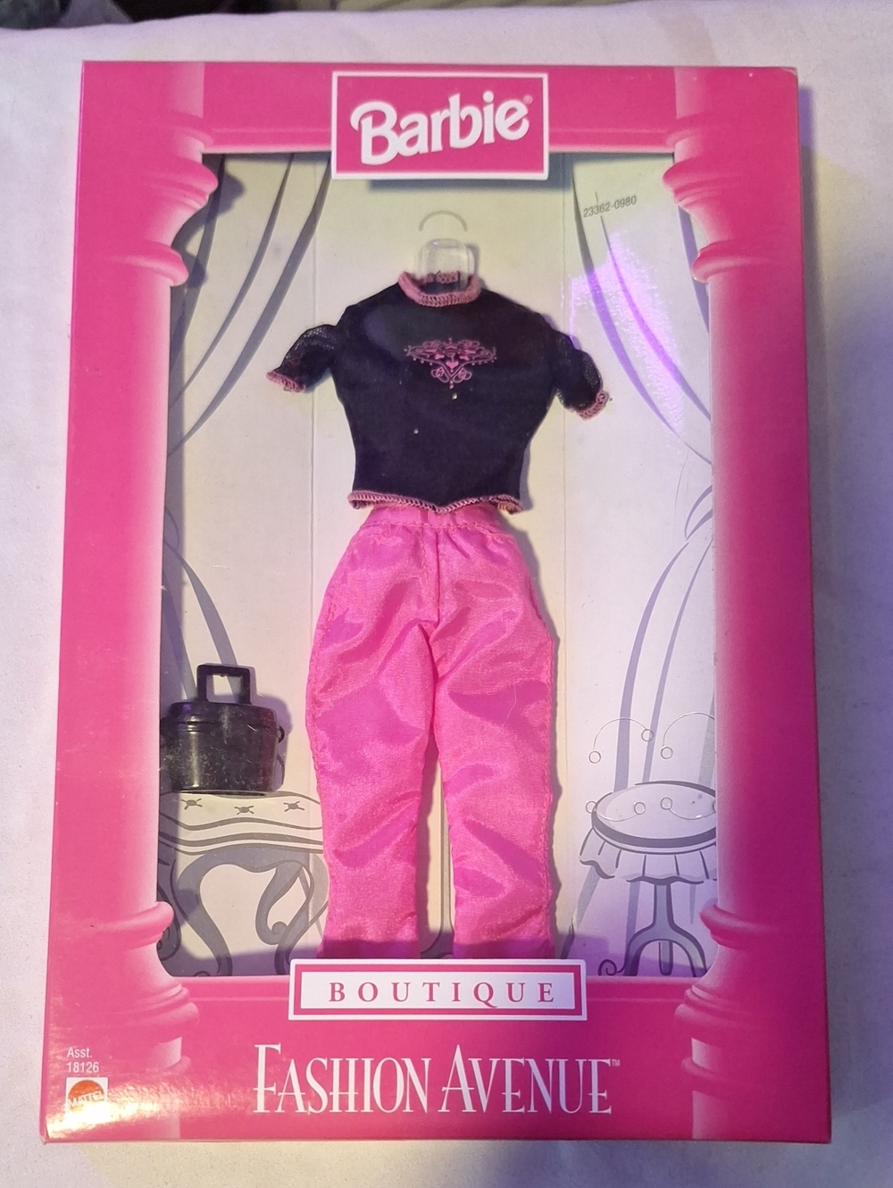 Vintage 1998 Barbie Black Top with Bright Pink Pants Fashion Set